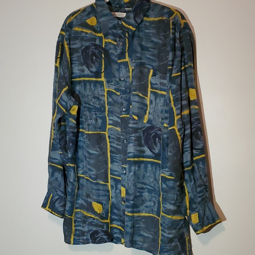 Men's 100% Silk Button-Up Shirt Size M